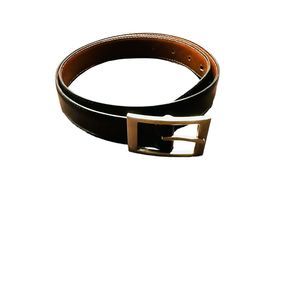 Men's Genuine Leather Belt Black Polished Silver Buckle 30/34 Business Casual